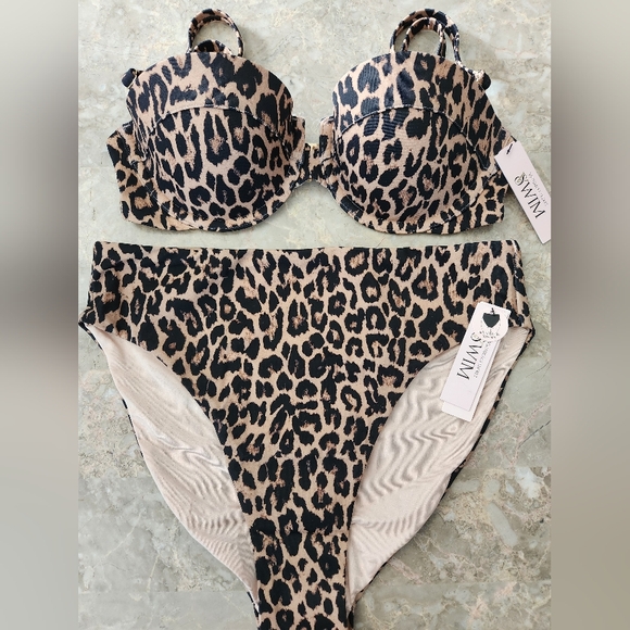 32C/S VS Swim Underwire Balconette Bikini Top High Waist Bikini Set Leopard - Picture 1 of 5